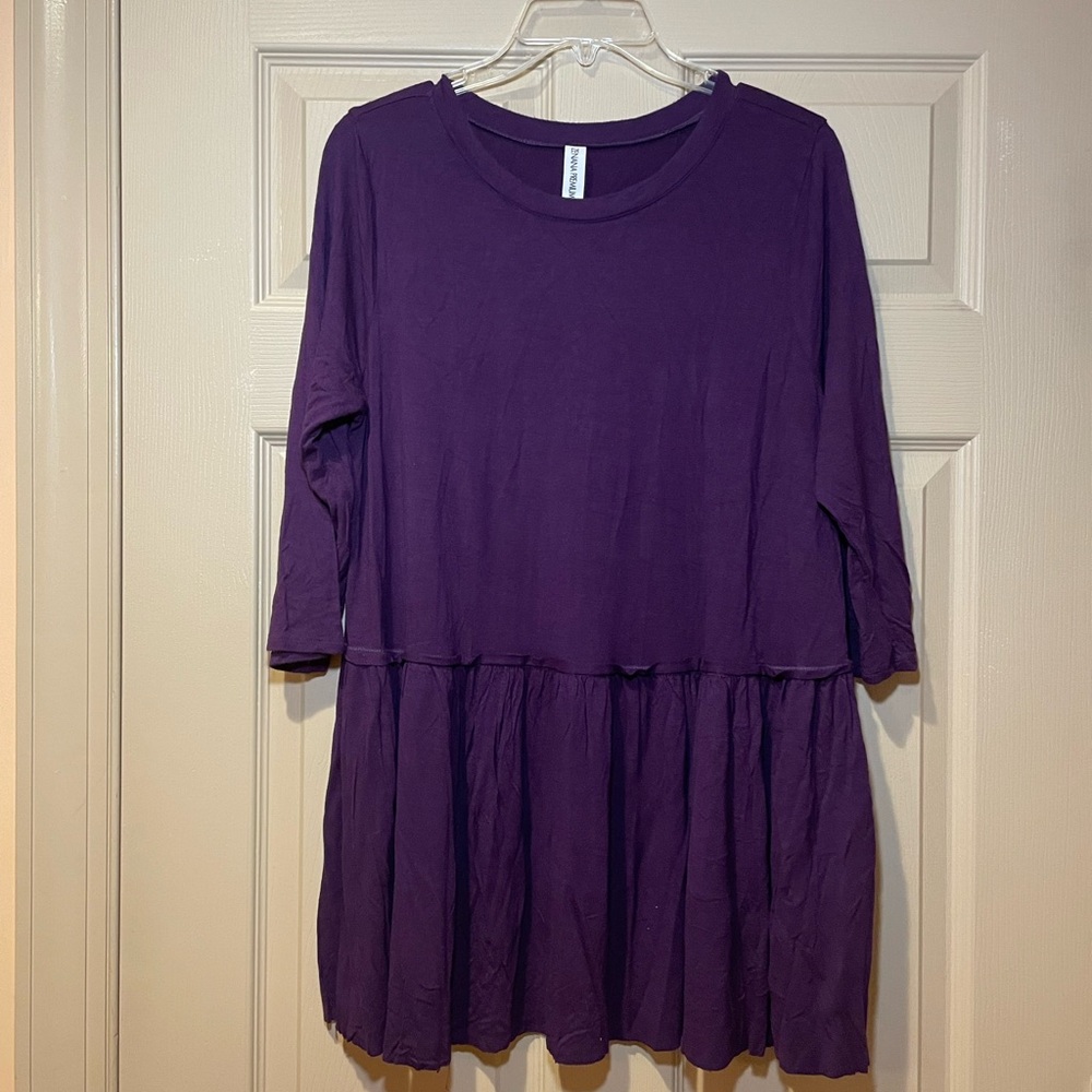 Zenana Premium Purple Tunic with Quarter Length Sleeves, Size XL